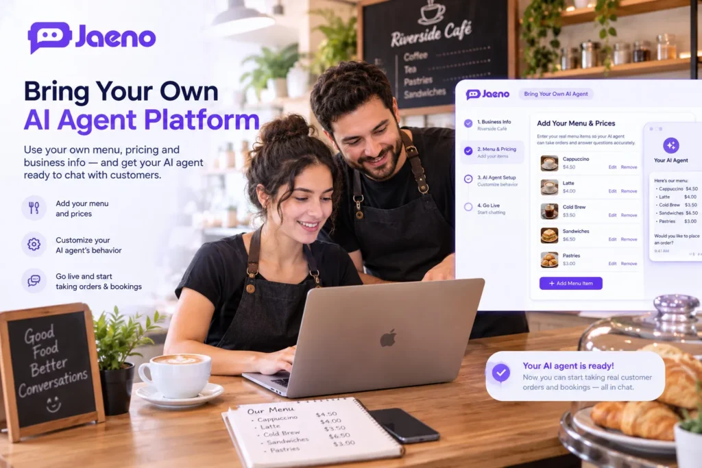 Café staff setting up an AI agent with their own menu and prices before going live